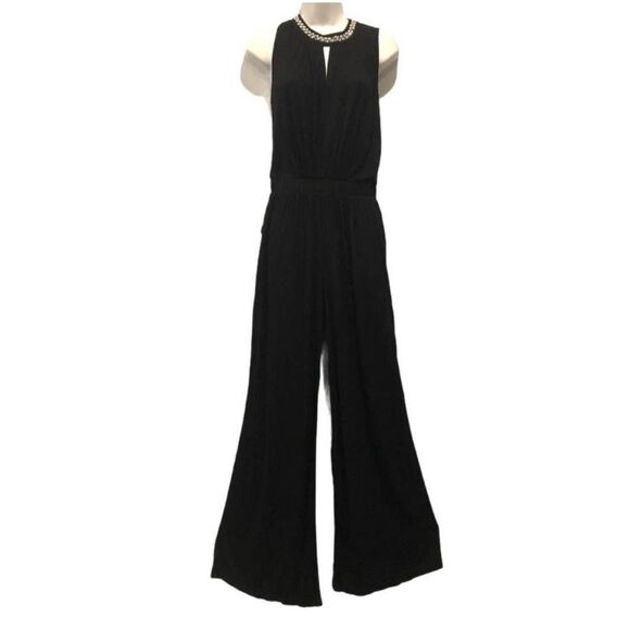 Sans Souci Black Pearl Neck Embellished Jumpsuit Small - Picture 1 of 4